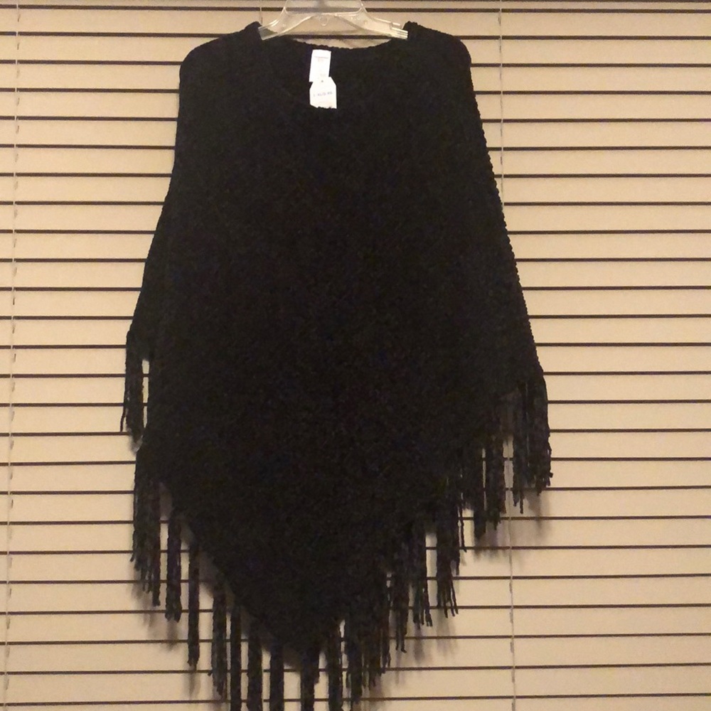 Black Fringe Poncho Wrap